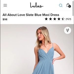 Lulu’s bridesmaids dress. “All About Love” slate blue maxi dress.